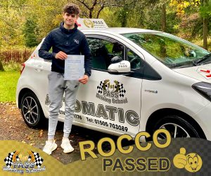 Rocco Passed with 1st Pass Driving School Renfrewshire