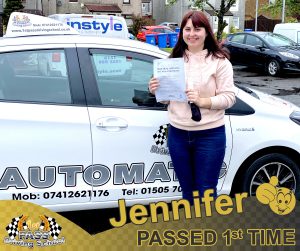 Jennifer Passed with 1st Pass Driving School Renfrewshire