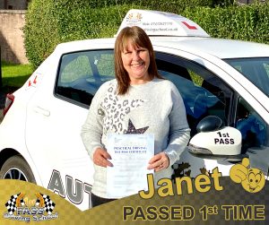 Janet Passed with 1st Pass Driving School Renfrewshire