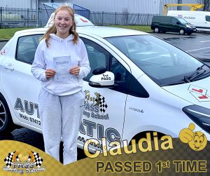 Claudia Passed with 1st Pass Driving School Renfrewshire